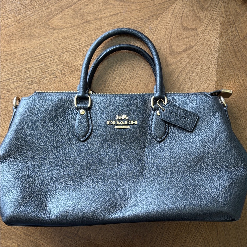 Coach Pebbled Leather Satchel in Black with Gold Hardware